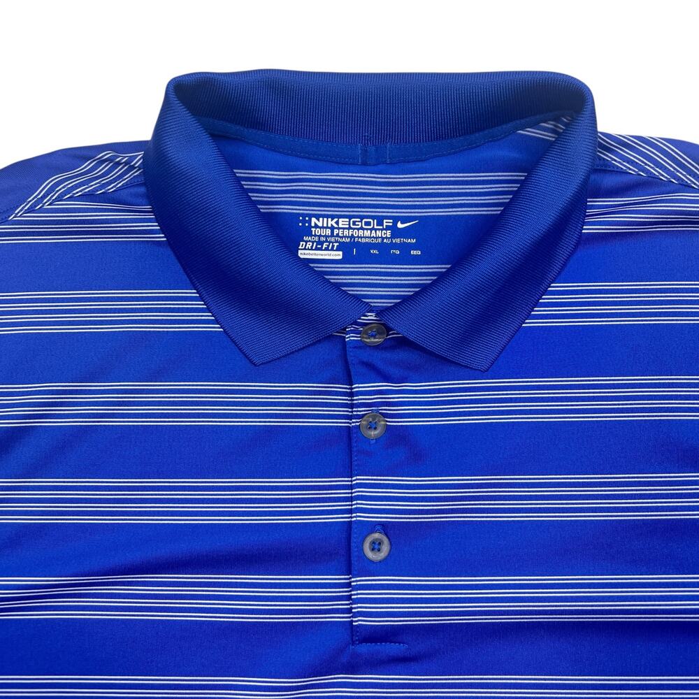 Nike Golf Dri-Fit Tour Performance Blue XXL Polo Shirt Athletic Club Preppy‎